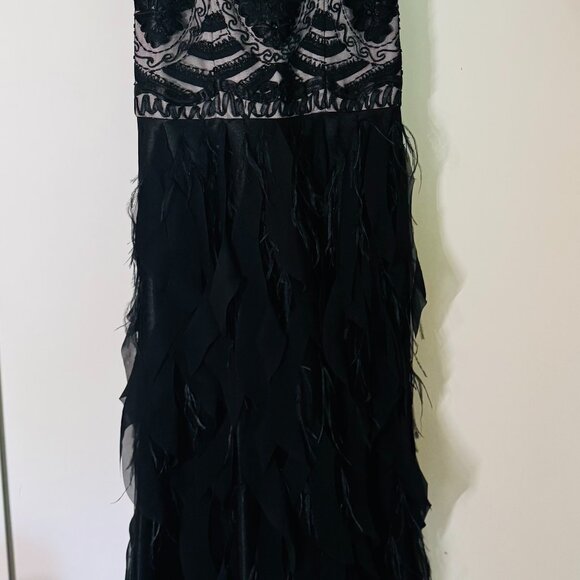 Sue Wong Bead and Feather Drop-Waist Floor-Length Gown - Black - Size 2 - Picture 6 of 6